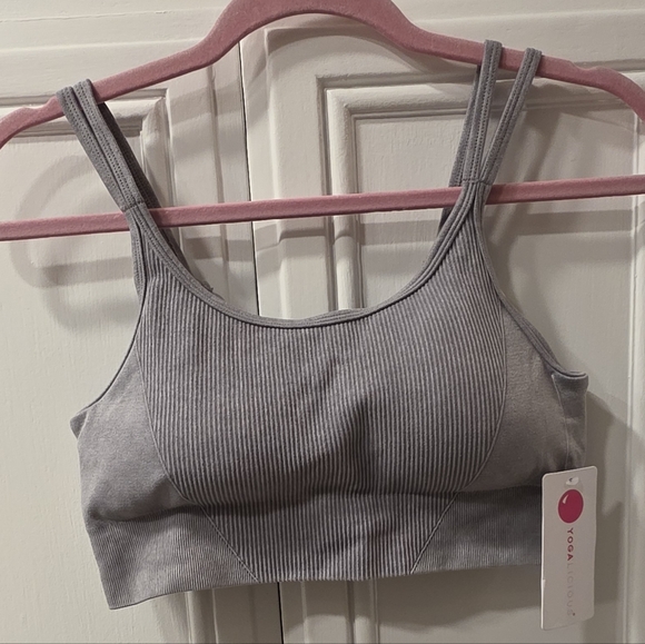 NWT Yogalicious Women's Gray Ribbed Sports Bra ~ Size Large - Picture 2 of 8